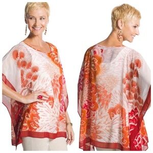 Chico’s Midori Poncho‎ Semi Sheer Top Red Orange #570144809 Small/Medium